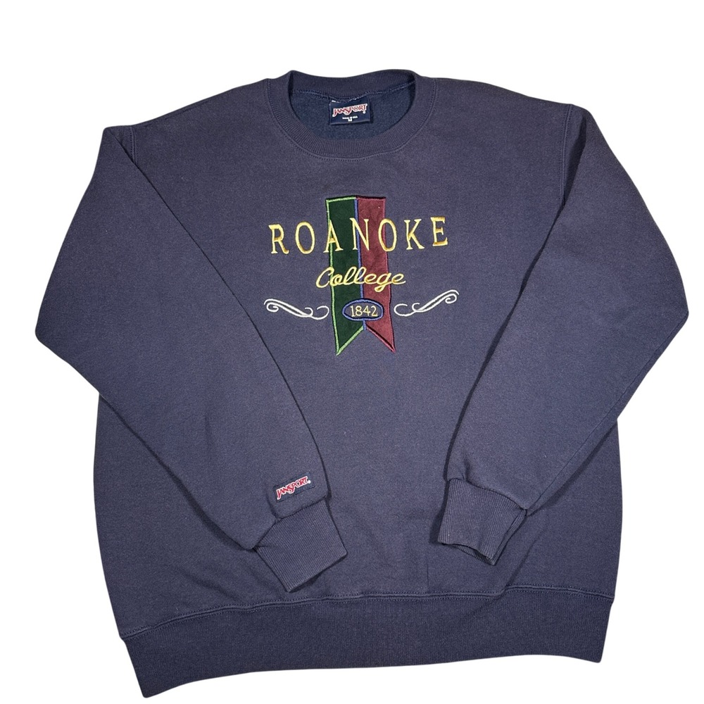 VTG 90s Jansport Roanoke College Sweatshirt Navy Blue Embroidered Mens Medium
